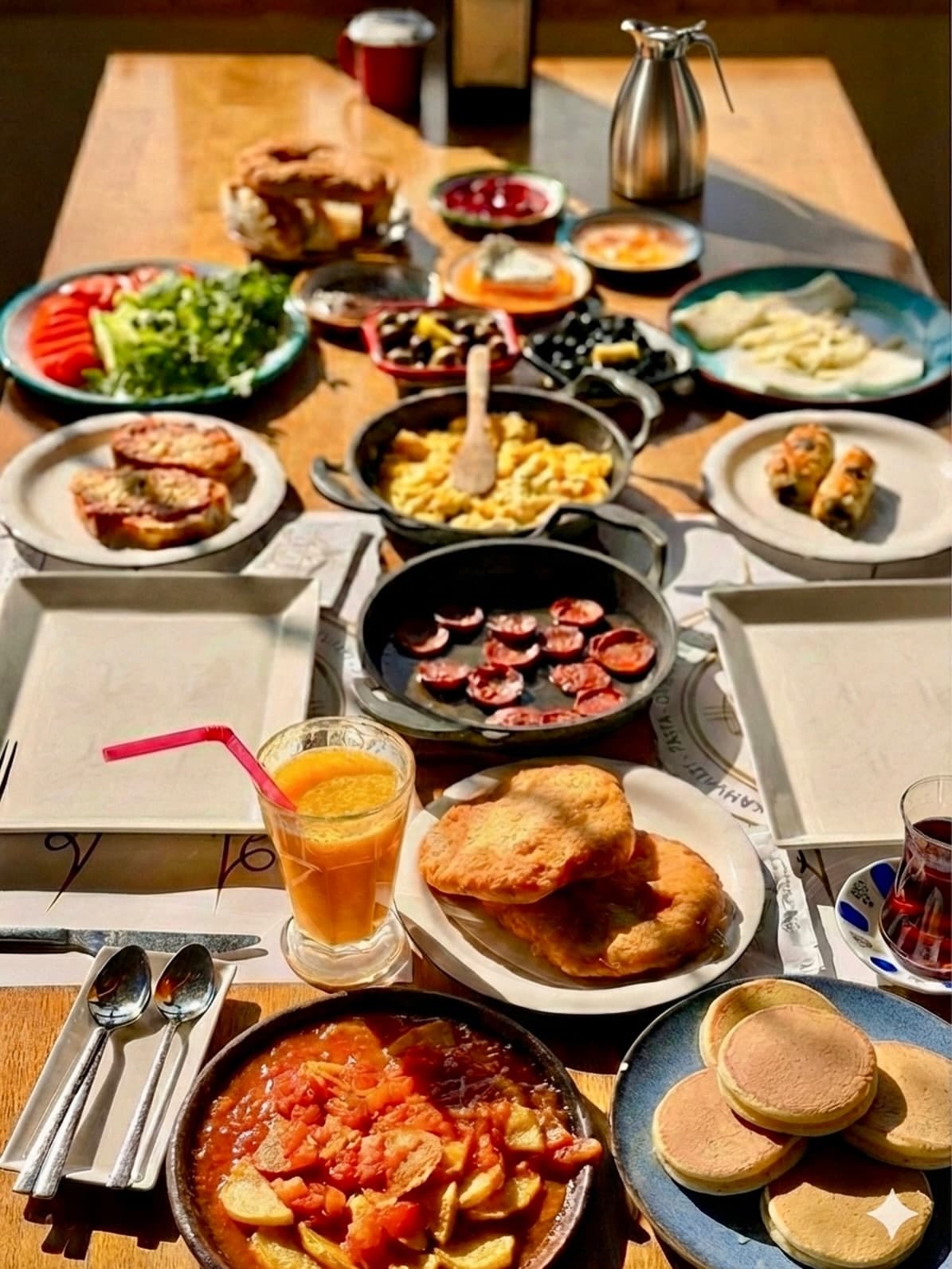 Serpme kahvaltı masası (üstten geniş kare)
