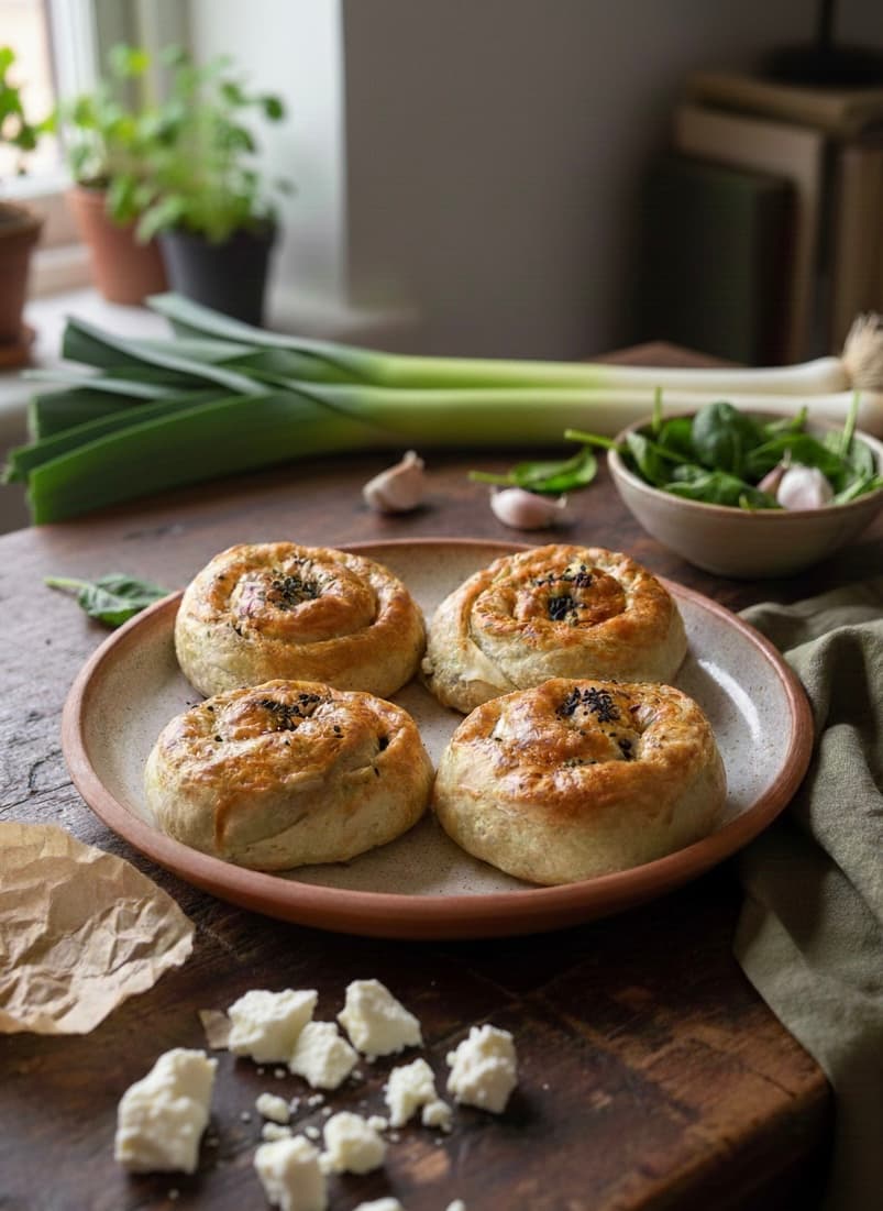 Ispanaklı Peynirli Pırasalı Börek